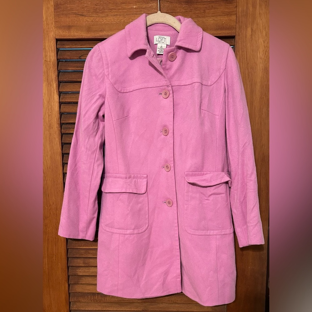 ANN TAYLOR LOFT PETITES Virgin Wool Blend Pastel Pink Lightweight Peacoat Size2P
